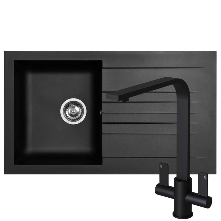Liquida KAVL860BL 1.0 Bowl Composite Black Kitchen Sink And EB403MB Black Tap