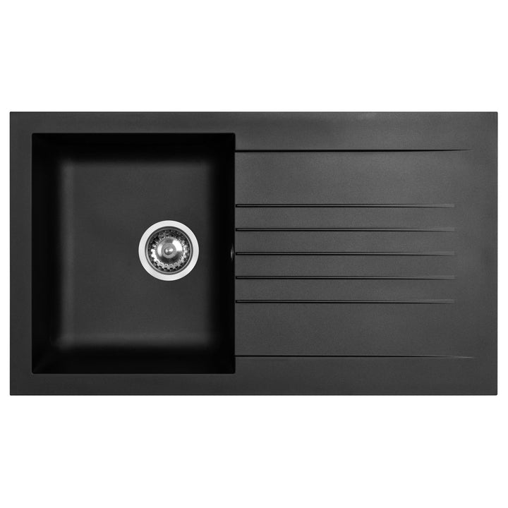 Liquida KAVL860BL 1.0 Bowl Composite Black Kitchen Sink And KPO11CH Chrome Tap