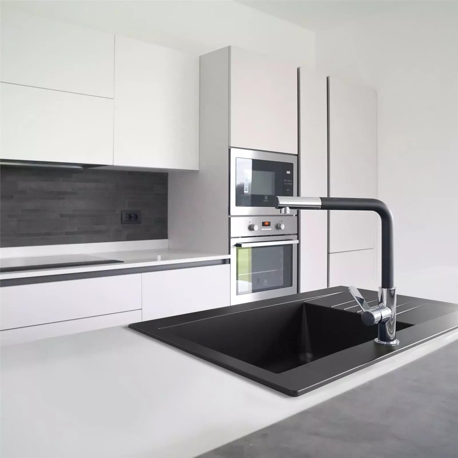 Liquida KAVL860BL 1.0 Bowl Composite Black Kitchen Sink And LU408MB Black Tap