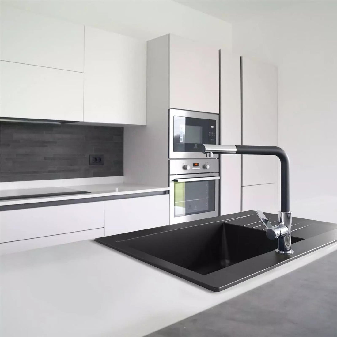 Liquida KAVL860BL 1.0 Bowl Composite Black Kitchen Sink And LU408MB Black Tap