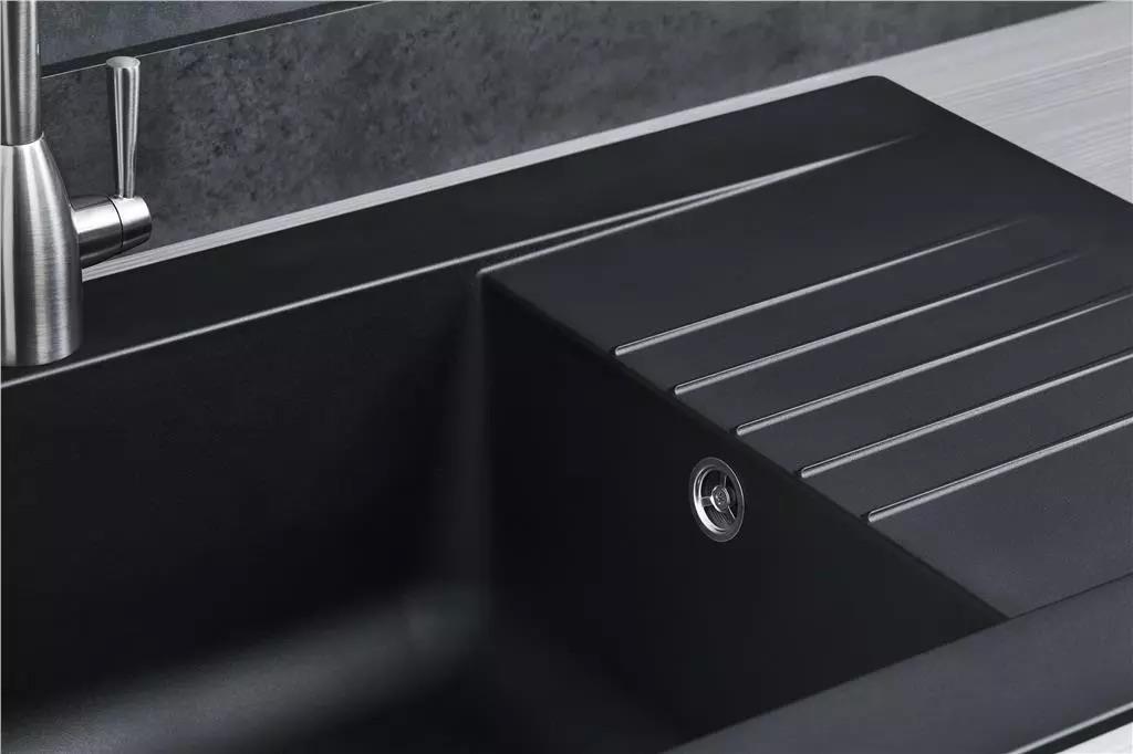 Liquida KAVL860BL 1.0 Bowl Composite Black Kitchen Sink And LU408MB Black Tap