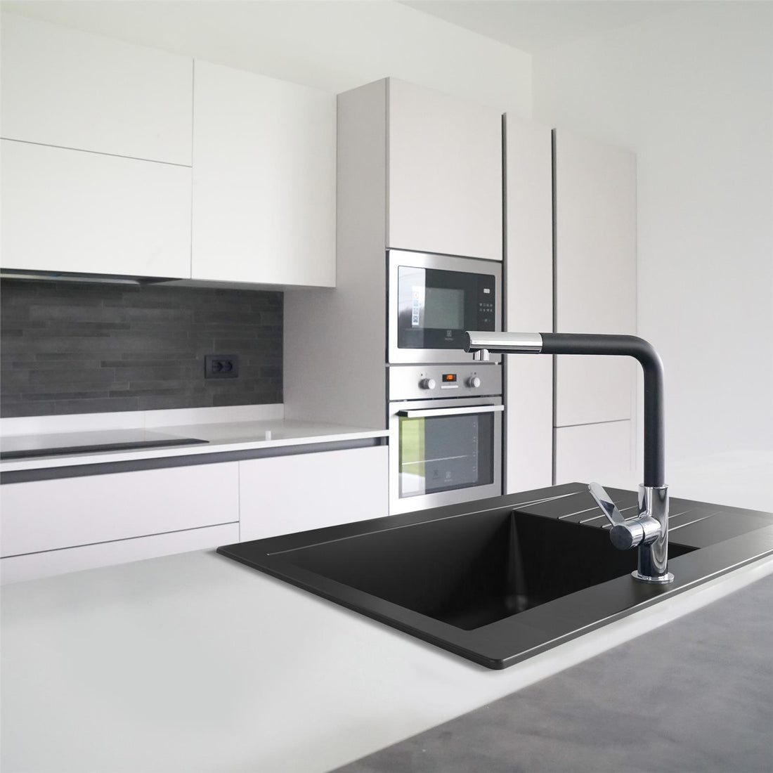 Liquida KAVL860BL 1 Bowl Composite Reversible Black Kitchen Sink - GRADED
