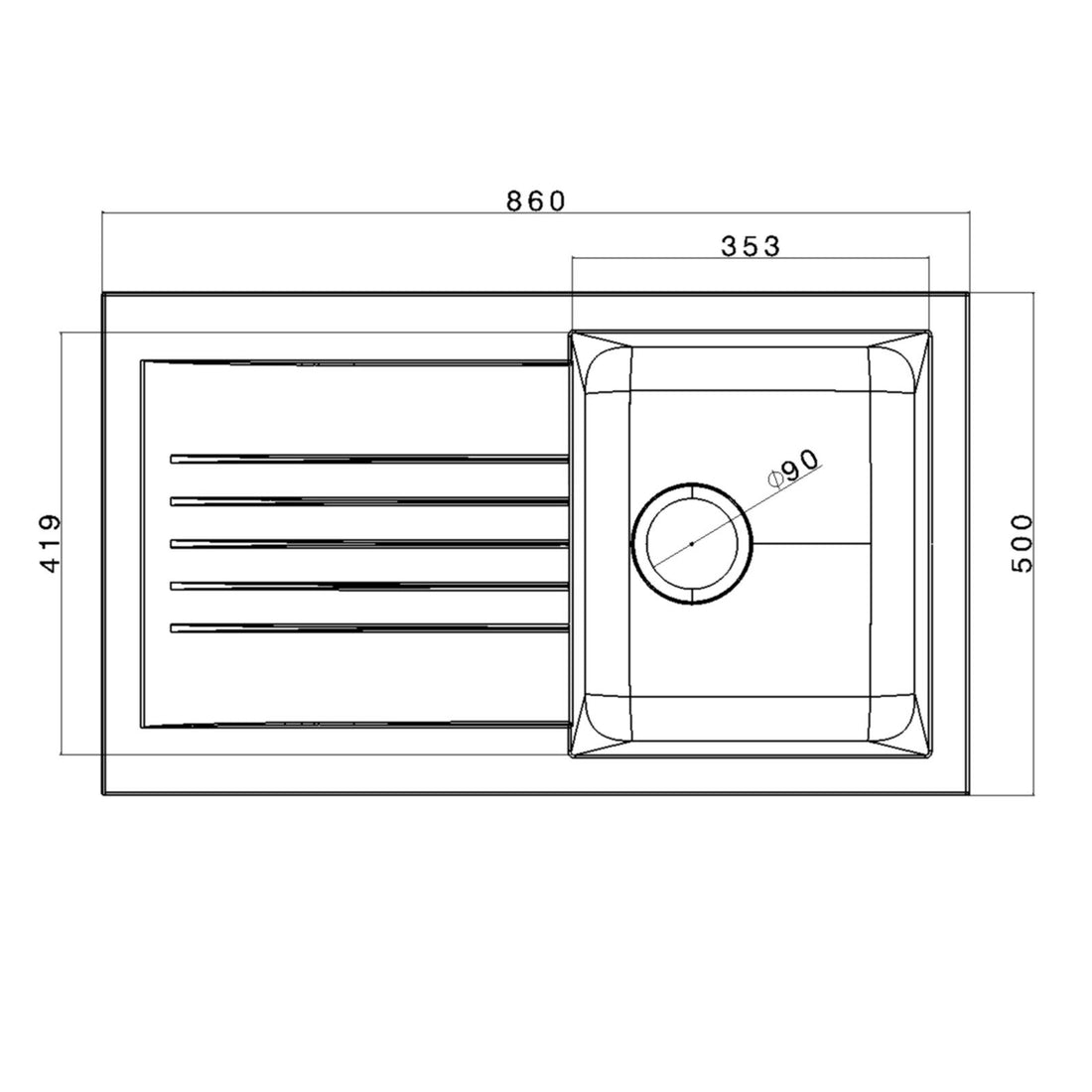 Liquida KAVL860BL 1.0 Bowl Composite Reversible Black Kitchen Sink And Waste Kit