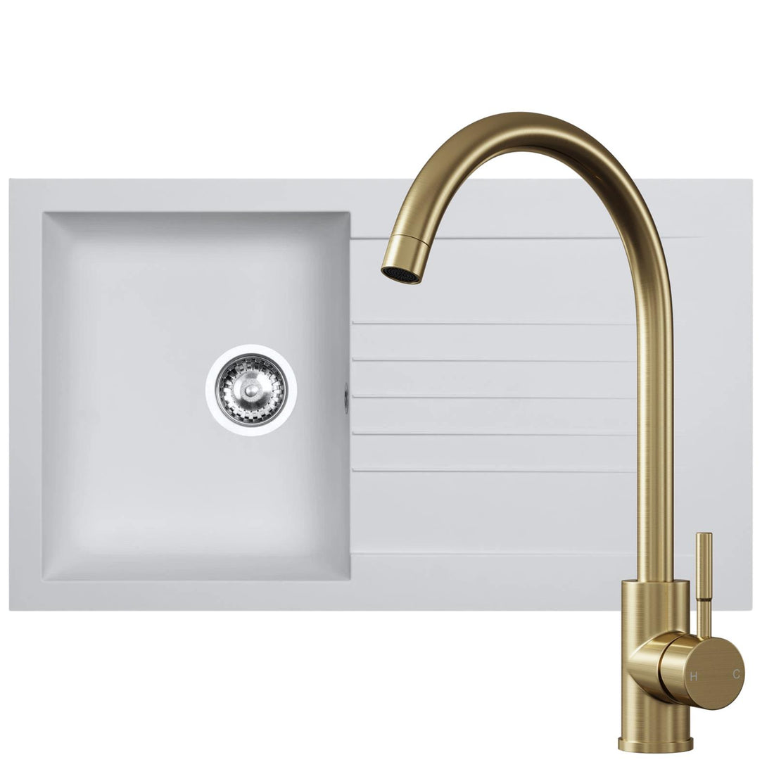 Liquida KAVL860WH 1.0 Bowl Composite White Kitchen Sink And KPO11WH Chrome Tap