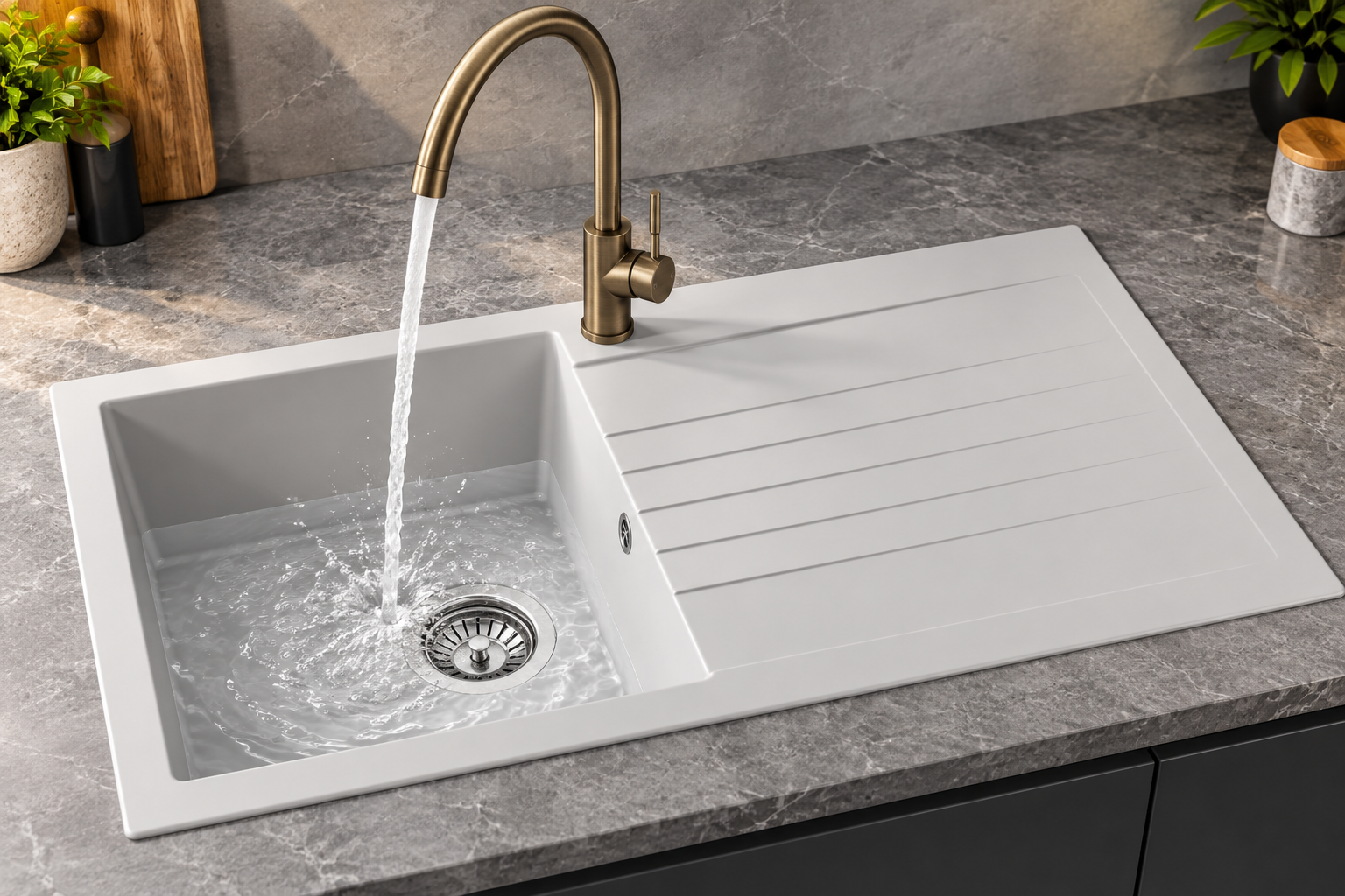 Liquida KAVL860WH 1.0 Bowl Composite Reversible White Kitchen Sink And Waste Kit