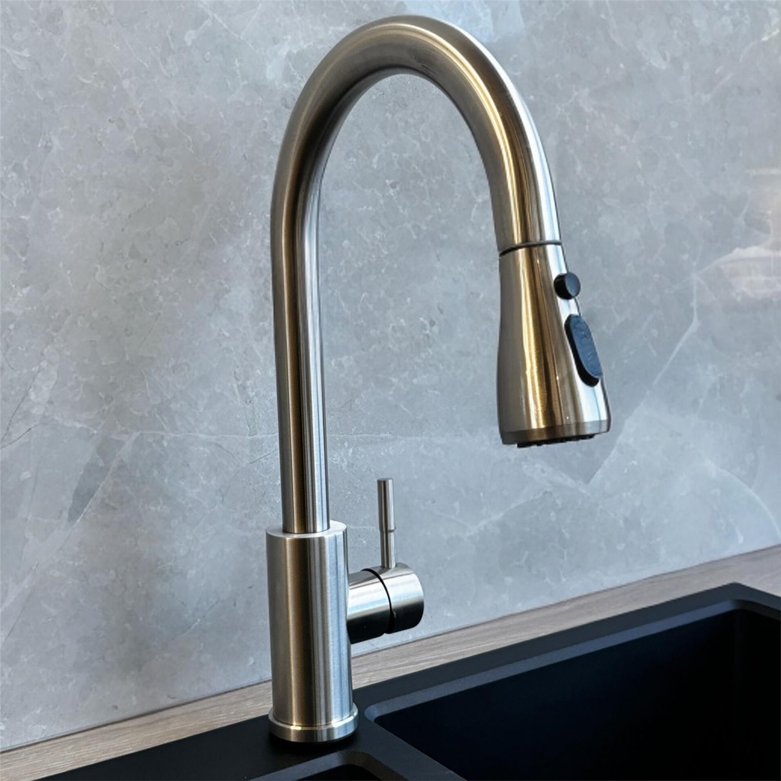 Liquida KPO11BS Brushed Steel Single Lever Kitchen Tap, Pull Out Spray - GRADED
