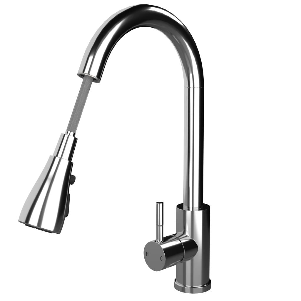 Liquida KPO11CH Chrome Single Lever Kitchen Mixer Tap, Pull Out Spray - GRADED