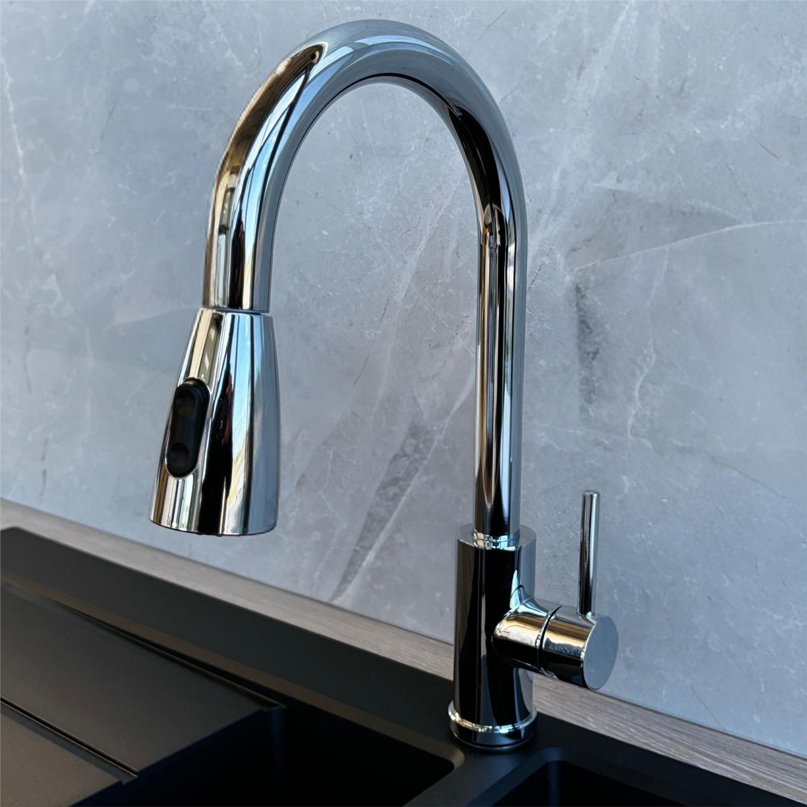 Liquida KPO11CH Chrome Single Lever Kitchen Mixer Tap, Pull Out Spray - GRADED
