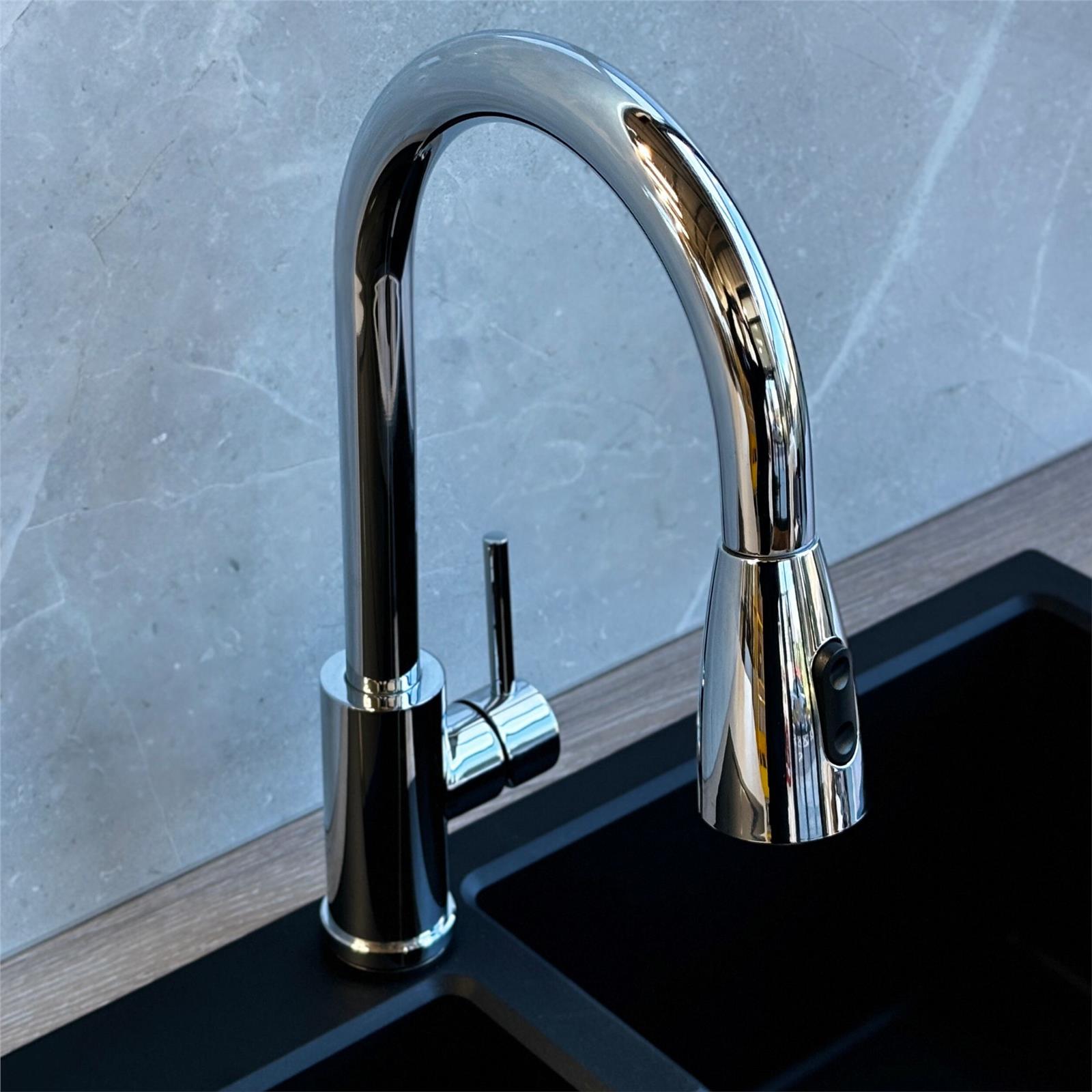 Liquida KPO11CH Chrome Single Lever Kitchen Mixer Tap, Pull Out Spray - GRADED