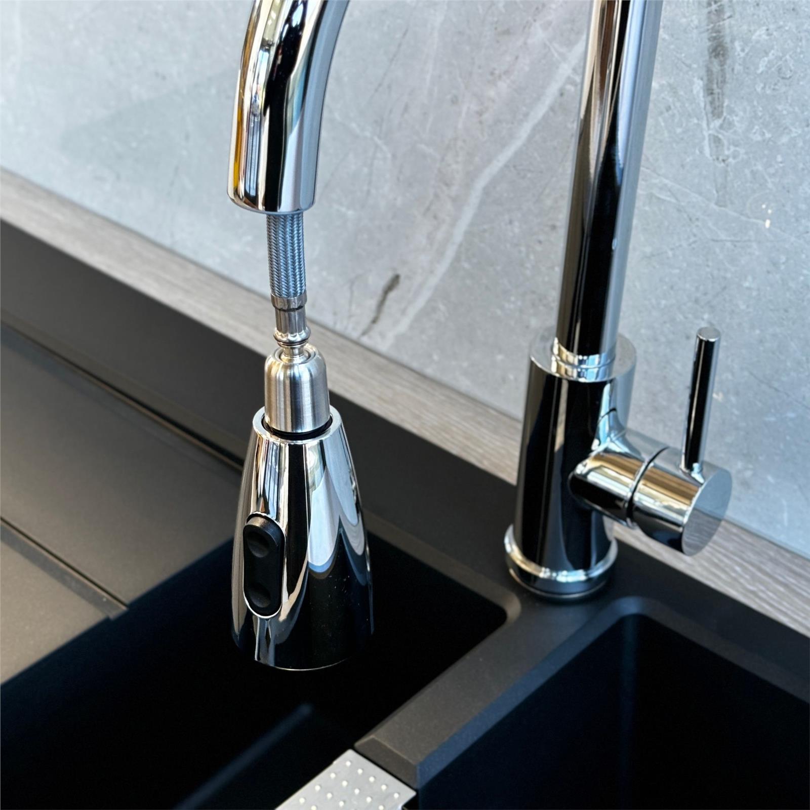Liquida KPO11CH Chrome Single Lever Kitchen Mixer Tap, Pull Out Spray - GRADED