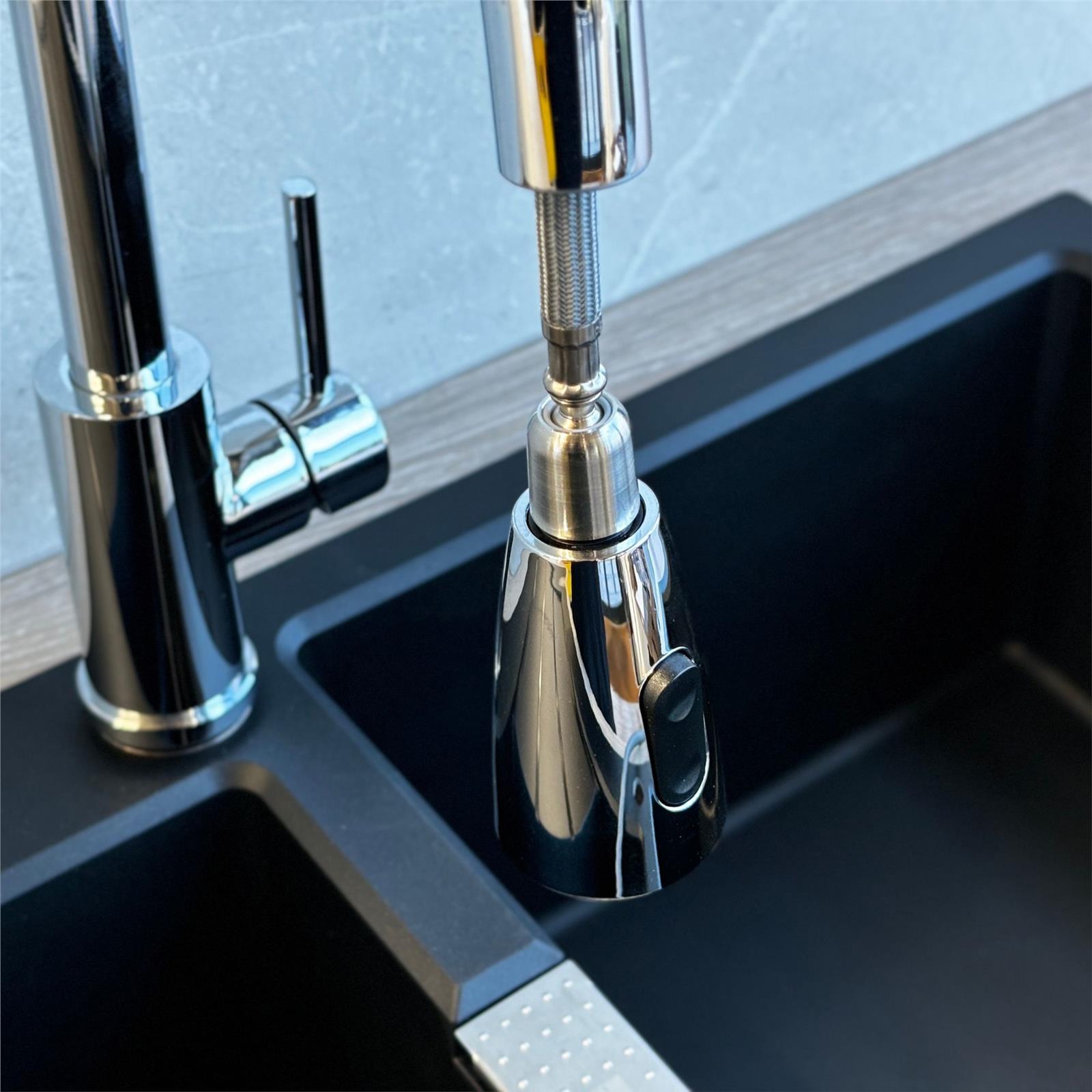 Liquida KPO11CH Swivel Single Lever Pull Out Mono Chrome Kitchen Mixer Tap