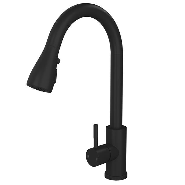Liquida KPO11MB Matt Black Single Lever Kitchen Tap With Pull Out Spray - GRADED