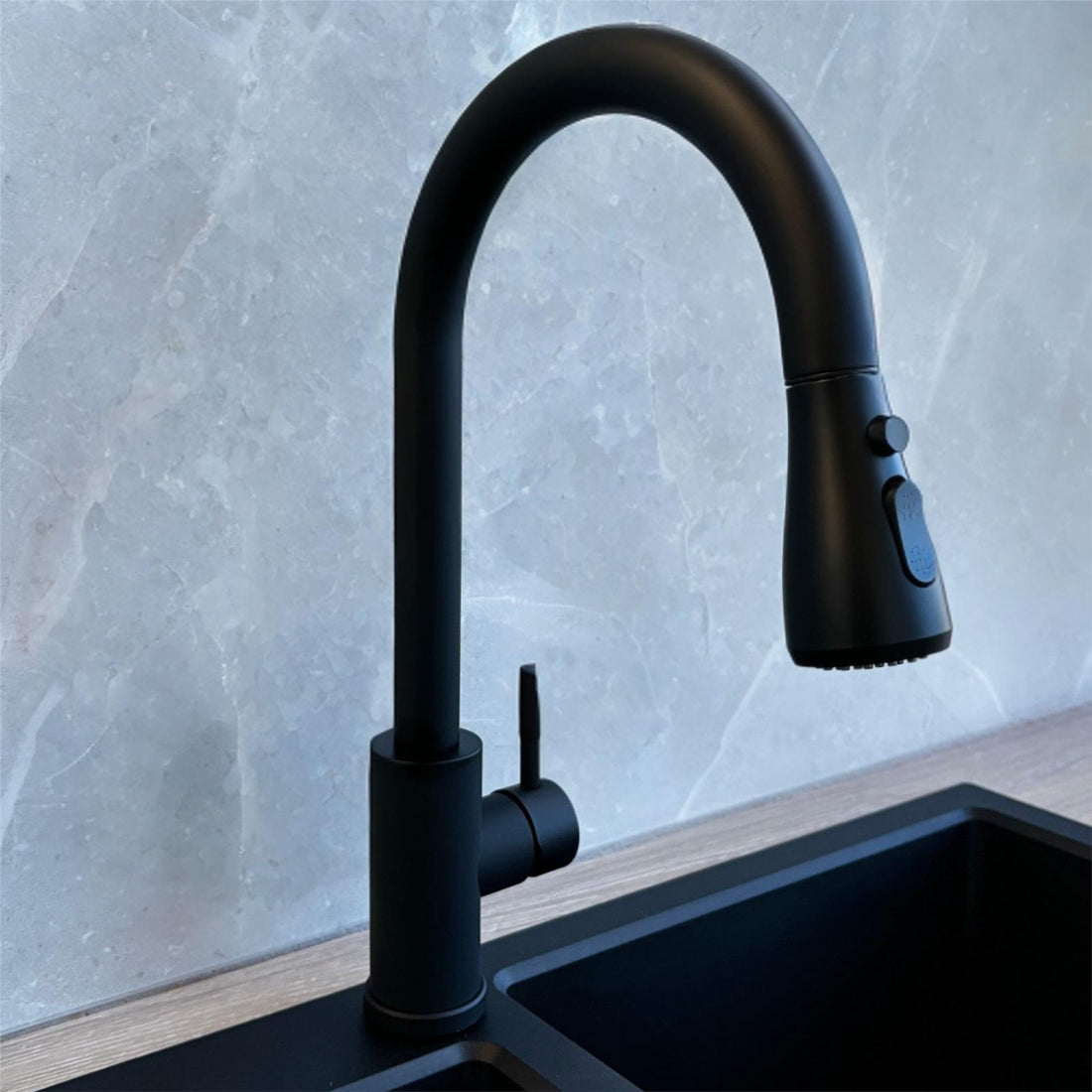 Liquida KPO11MB Matt Black Single Lever Kitchen Tap With Pull Out Spray - GRADED