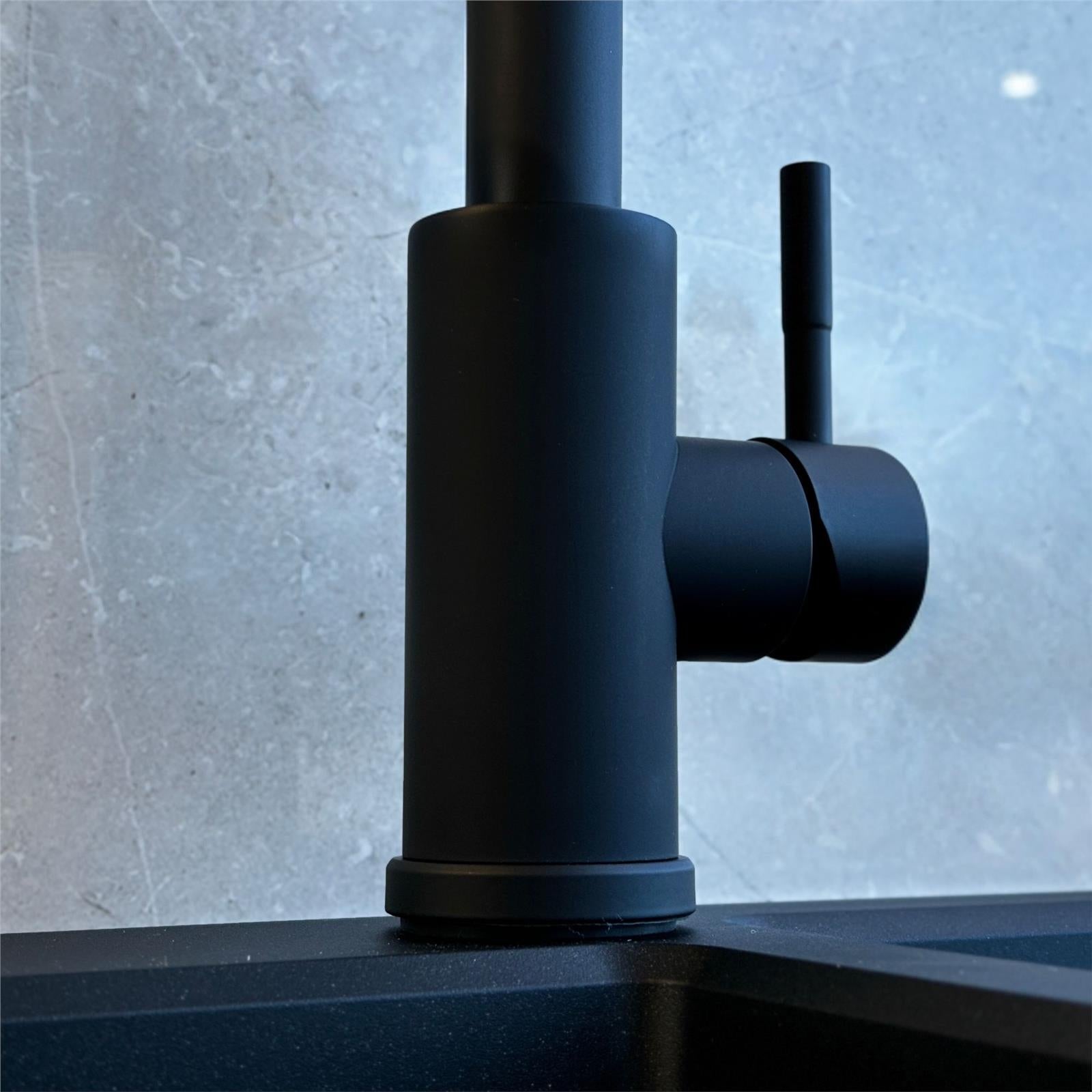 Liquida KPO11MB Matt Black Single Lever Kitchen Tap With Pull Out Spray - GRADED