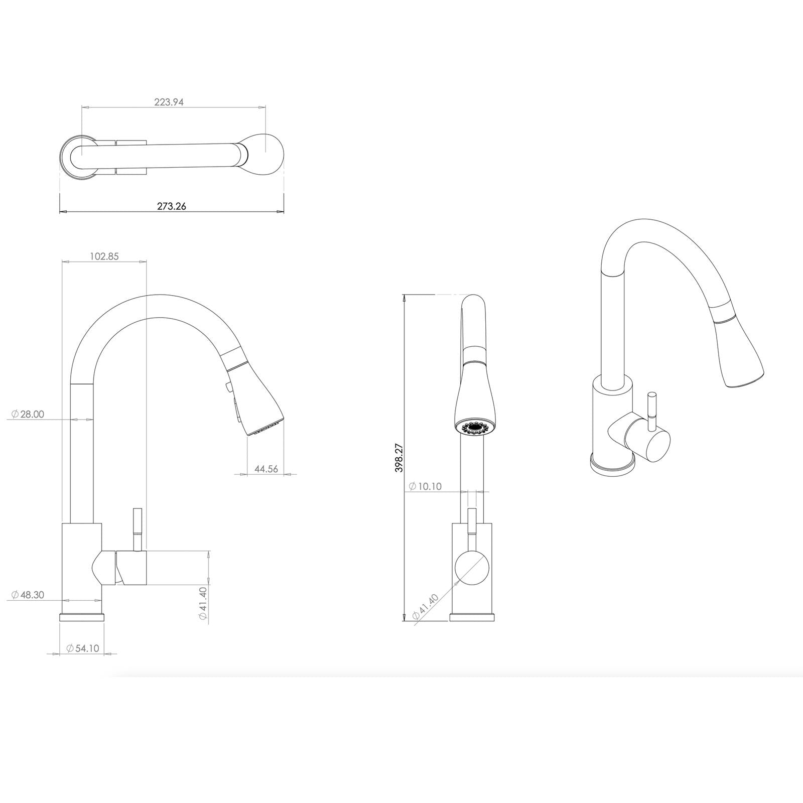 Liquida CU10BL 1.0 Bowl Black Kitchen Sink With KPO11MB Black Pull Out Tap