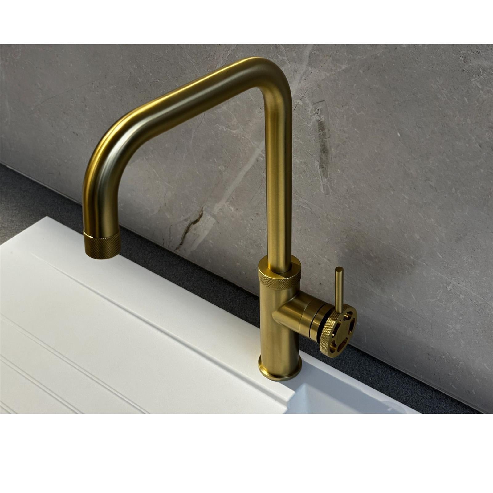 Liquida LB419BR Industrial Style Single Lever Brushed Brass Kitchen Mixer Tap