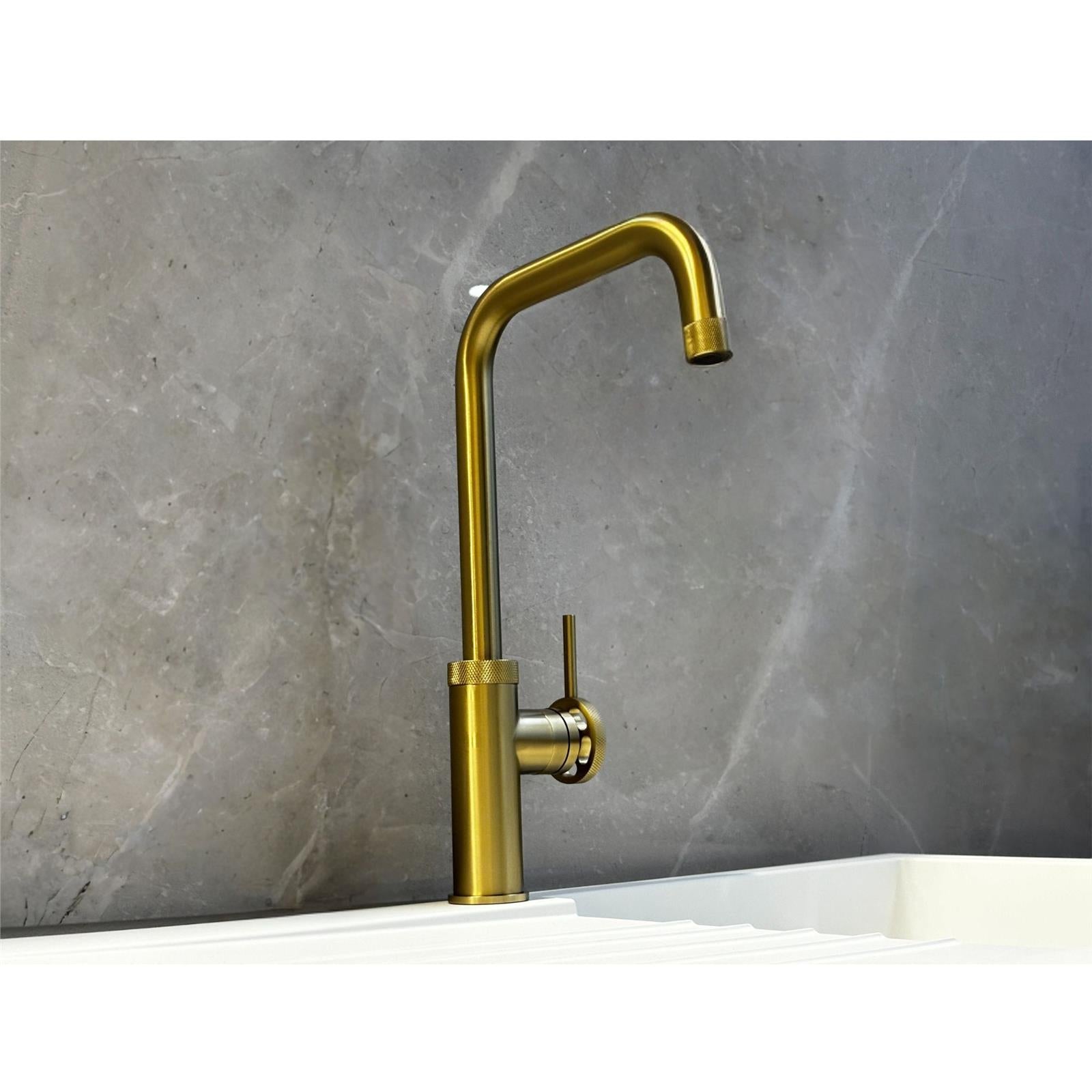 Liquida LB419BR Industrial Style Single Lever Brushed Brass Kitchen Mixer Tap