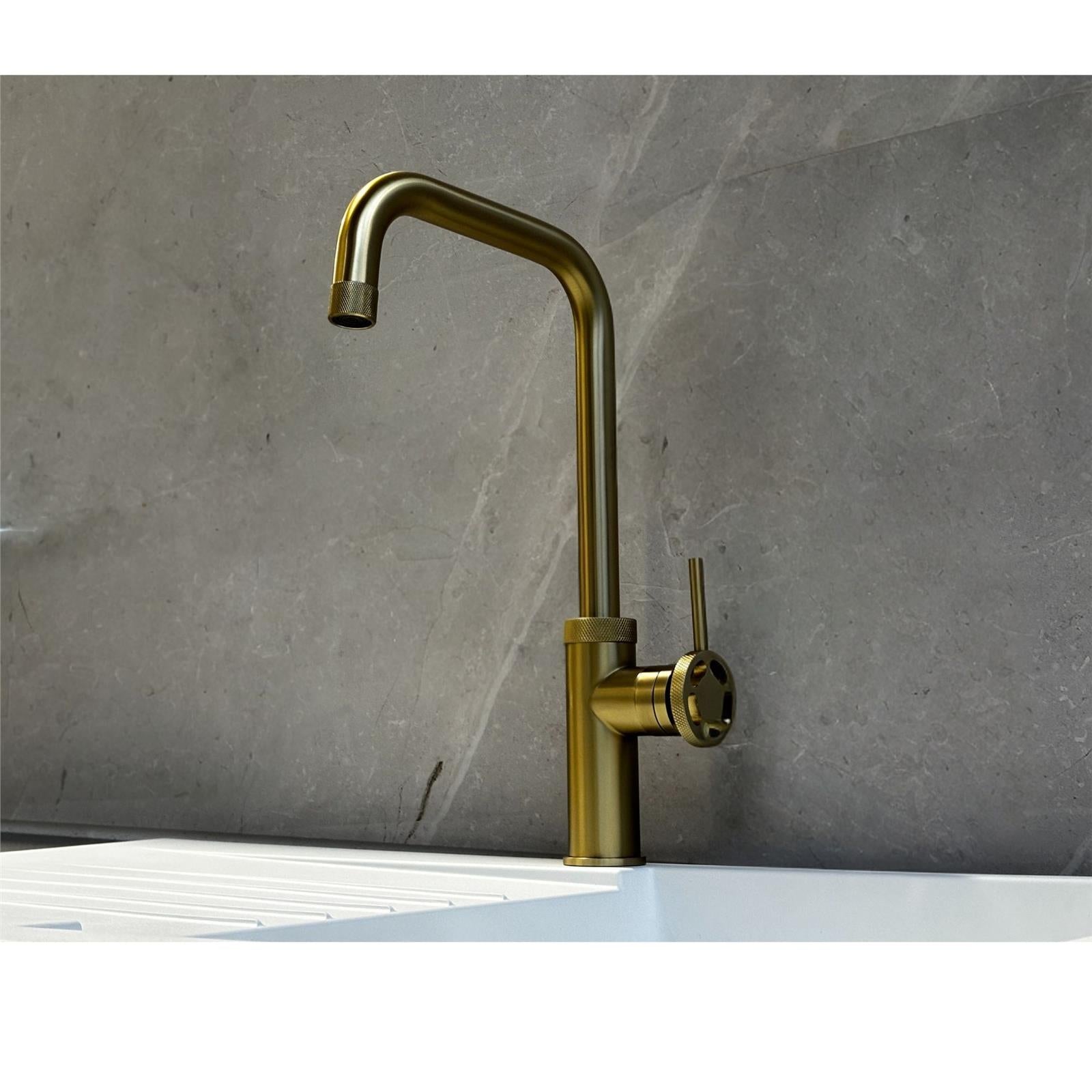 Liquida LB419BR Industrial Style Single Lever Brushed Brass Kitchen Mixer Tap