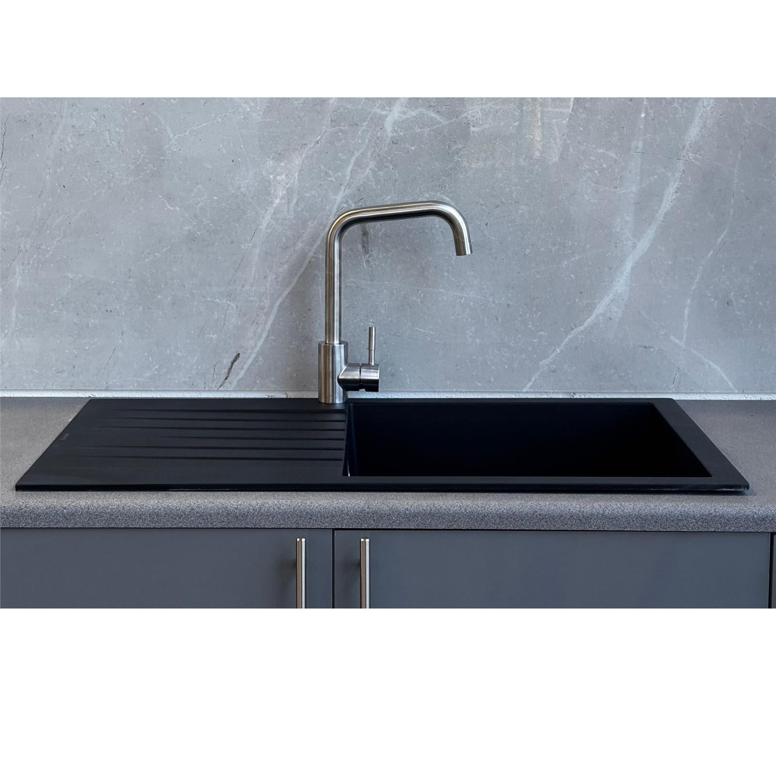 Liquida LBN860BL 1.0 Bowl Black Granite Reversible Kitchen Sink With Waste