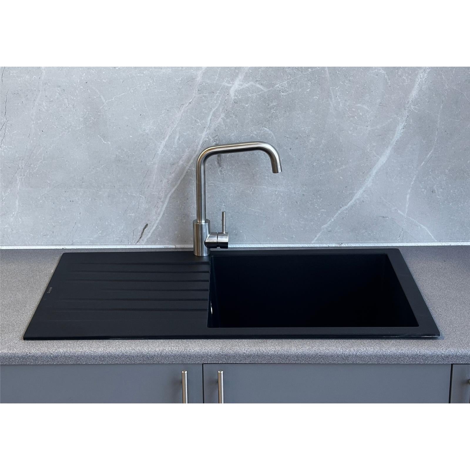 Liquida LBN860BL 1.0 Bowl Black Granite Reversible Kitchen Sink With Waste