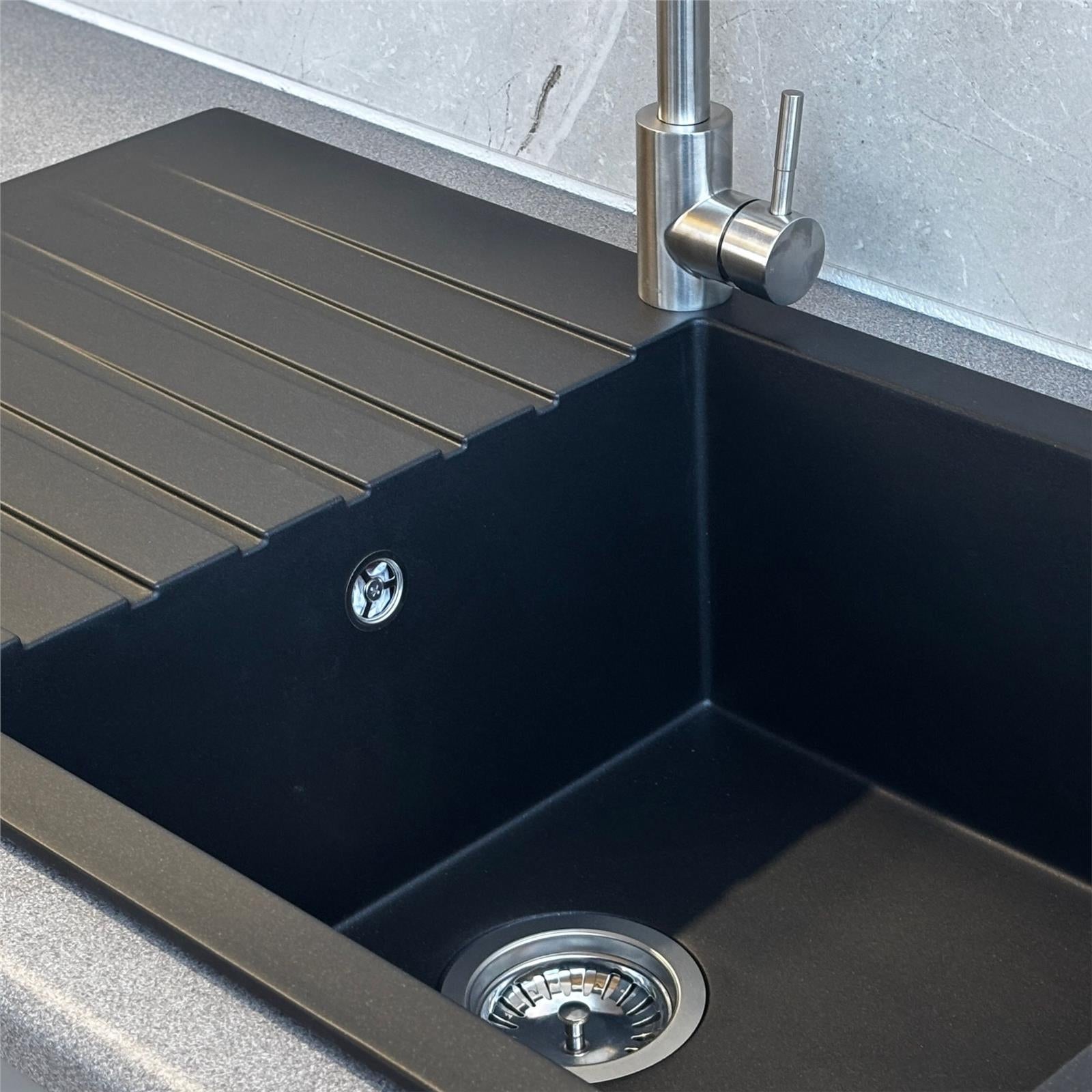 Liquida LBN860BL 1.0 Bowl Black Granite Reversible Kitchen Sink With Waste