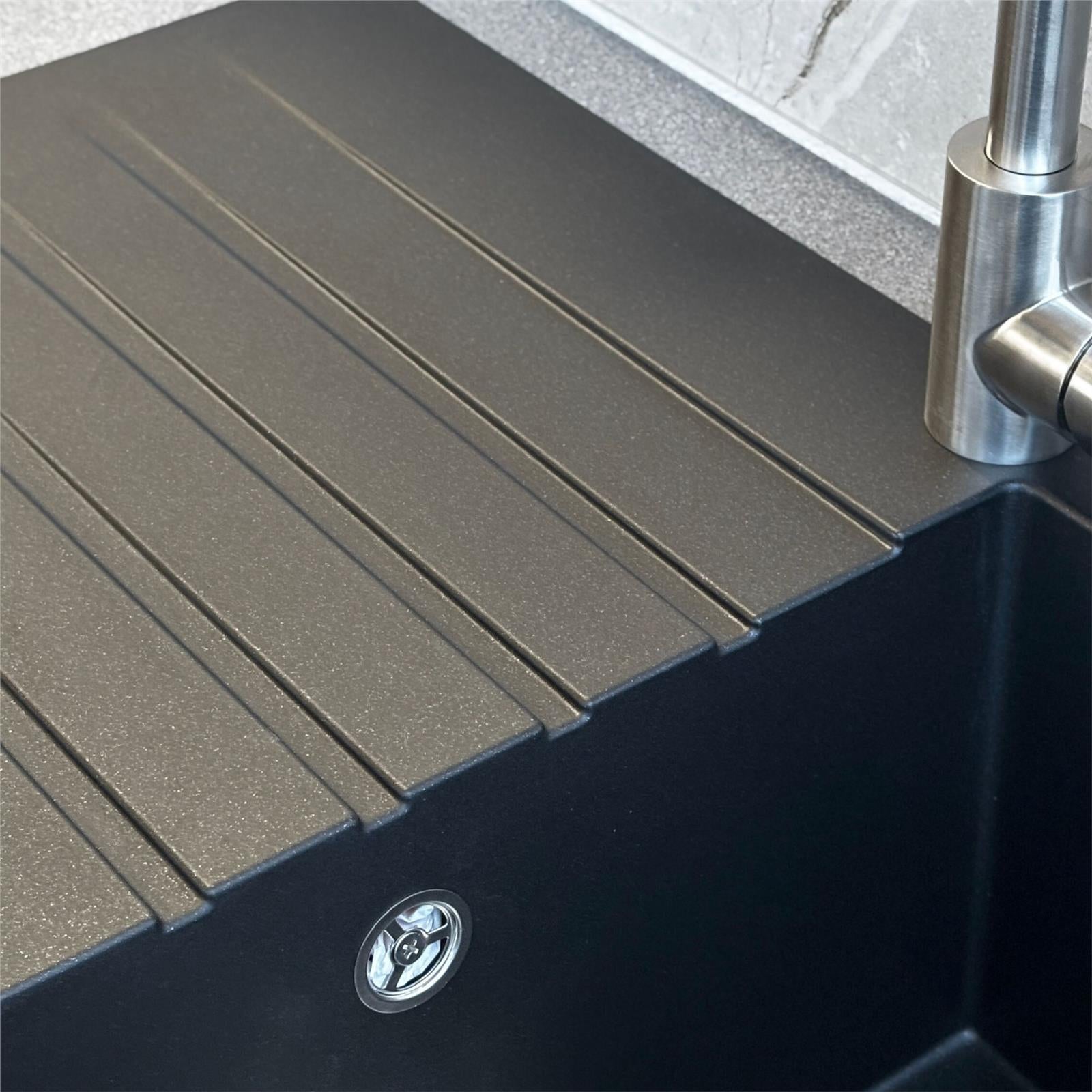 Liquida LBN860BL 1.0 Bowl Black Granite Reversible Kitchen Sink With Waste