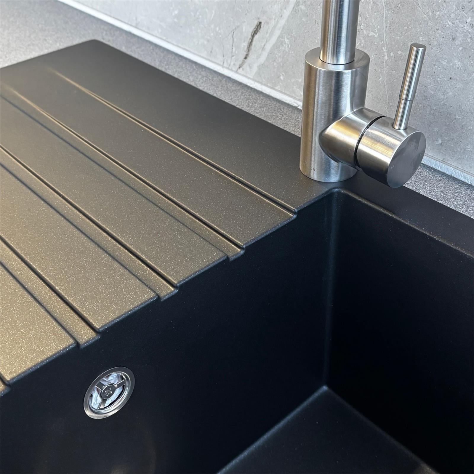 Liquida LBN860BL 1.0 Bowl Black Granite Reversible Kitchen Sink With Waste