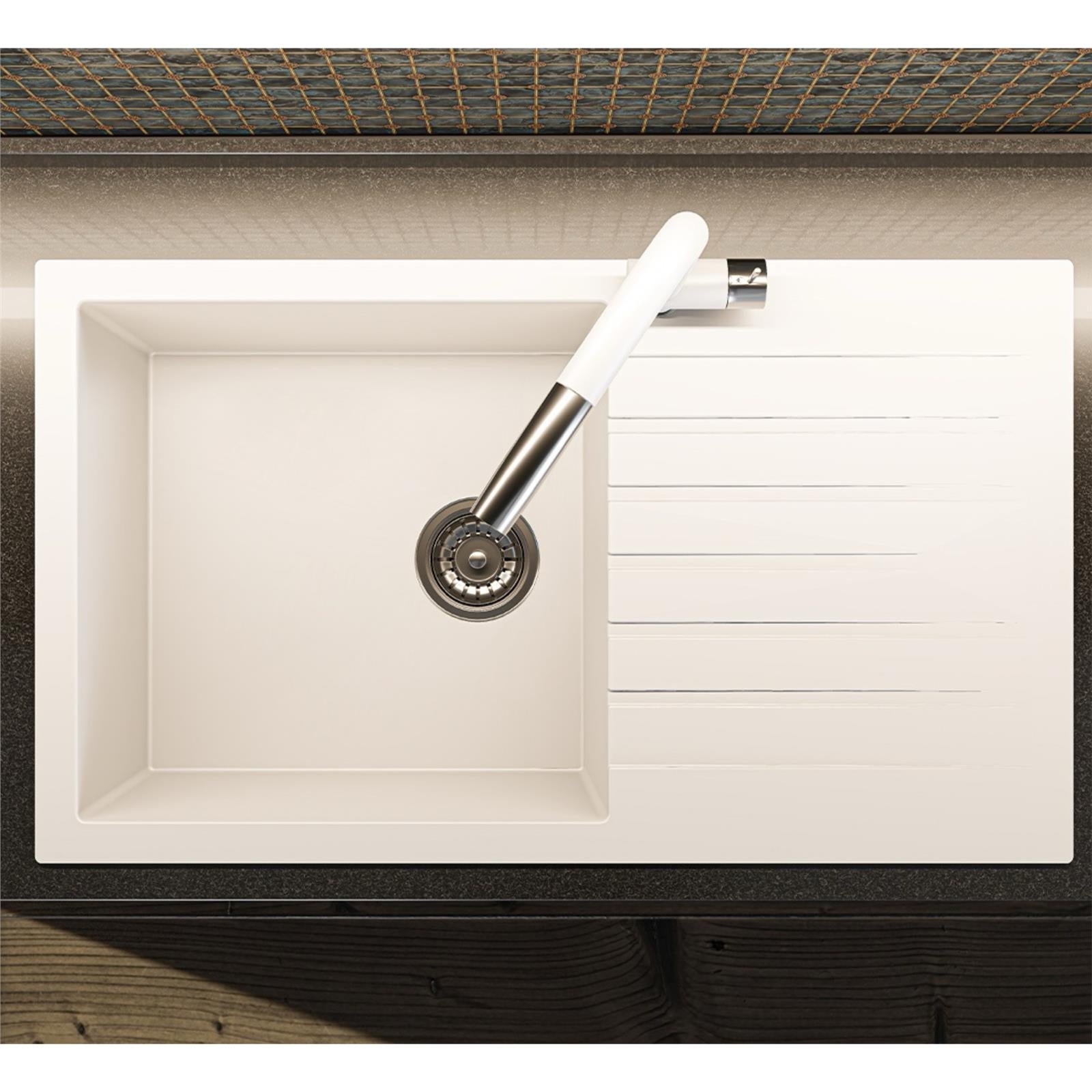 Liquida LBN860WH 1.0 Bowl White Granite Reversible Kitchen Sink With Waste