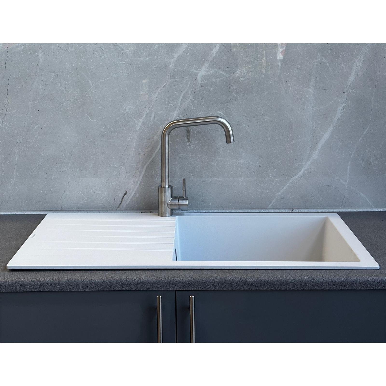 Liquida LBN860WH 1.0 Bowl White Granite Reversible Kitchen Sink With Waste
