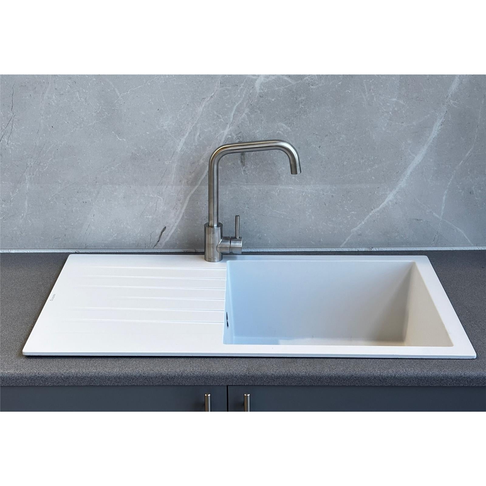 Liquida LBN860WH 1.0 Bowl White Granite Reversible Kitchen Sink With Waste
