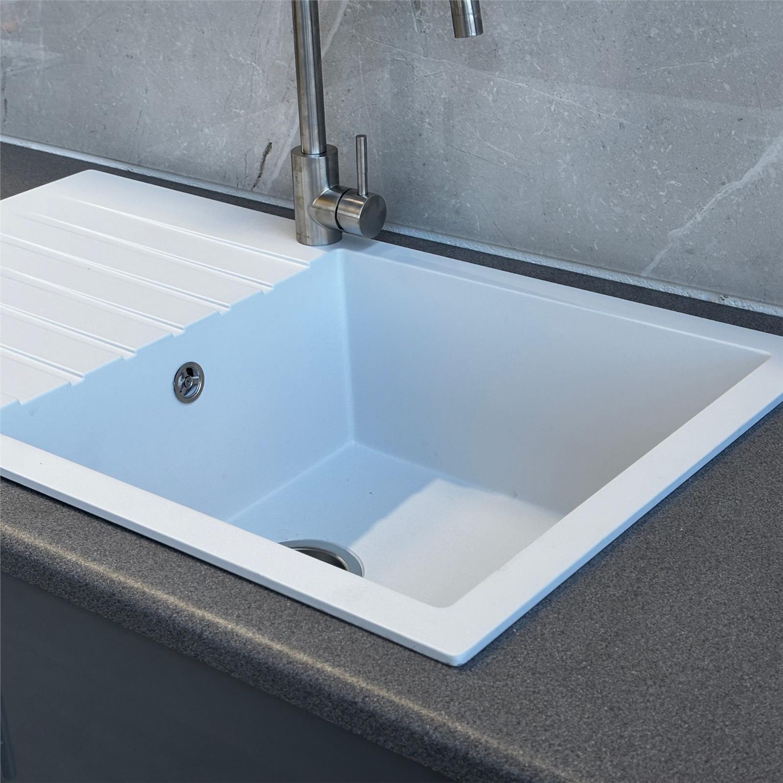 Liquida LBN860WH 1.0 Bowl White Granite Reversible Kitchen Sink With Waste