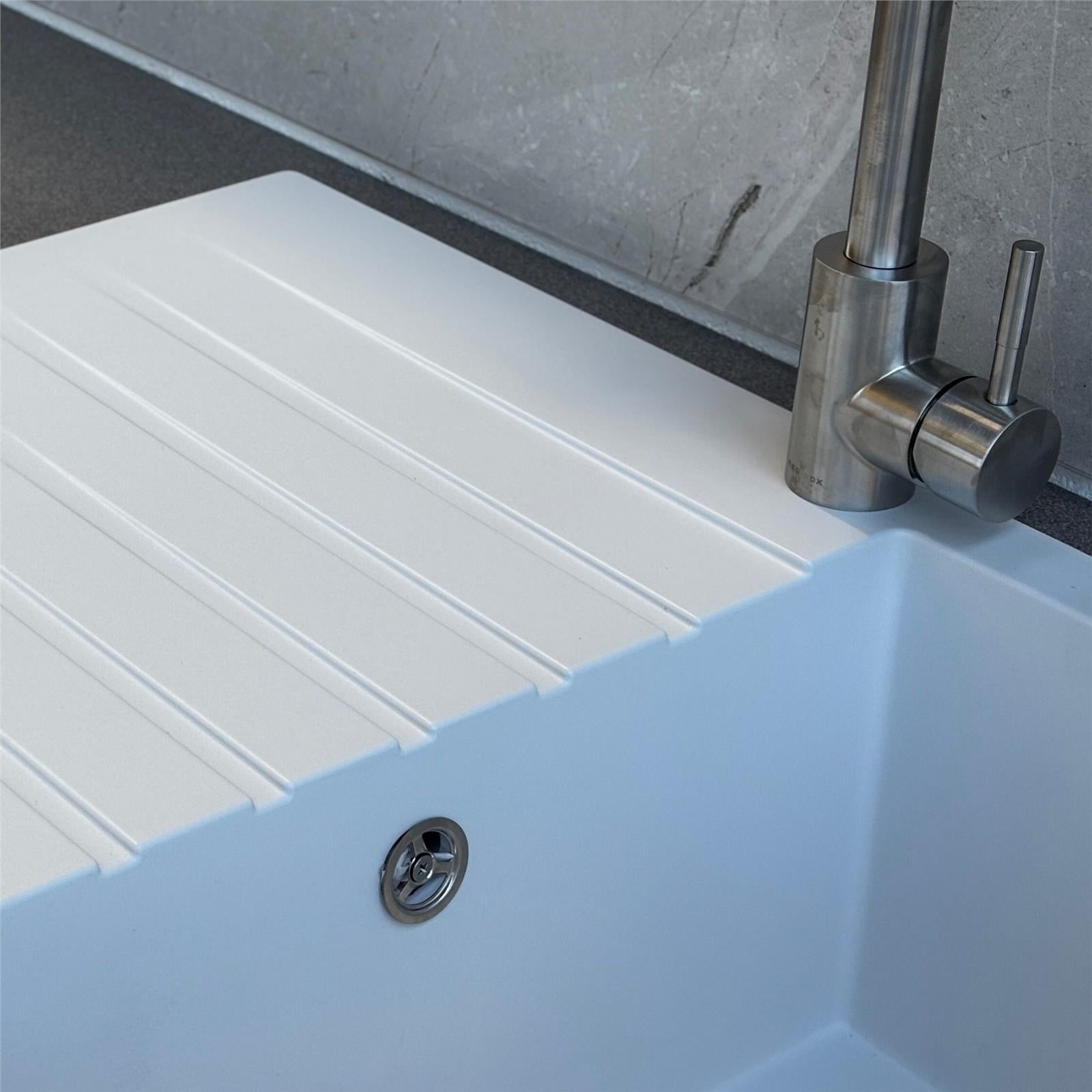 Liquida LBN860WH 1.0 Bowl White Granite Reversible Kitchen Sink With Waste