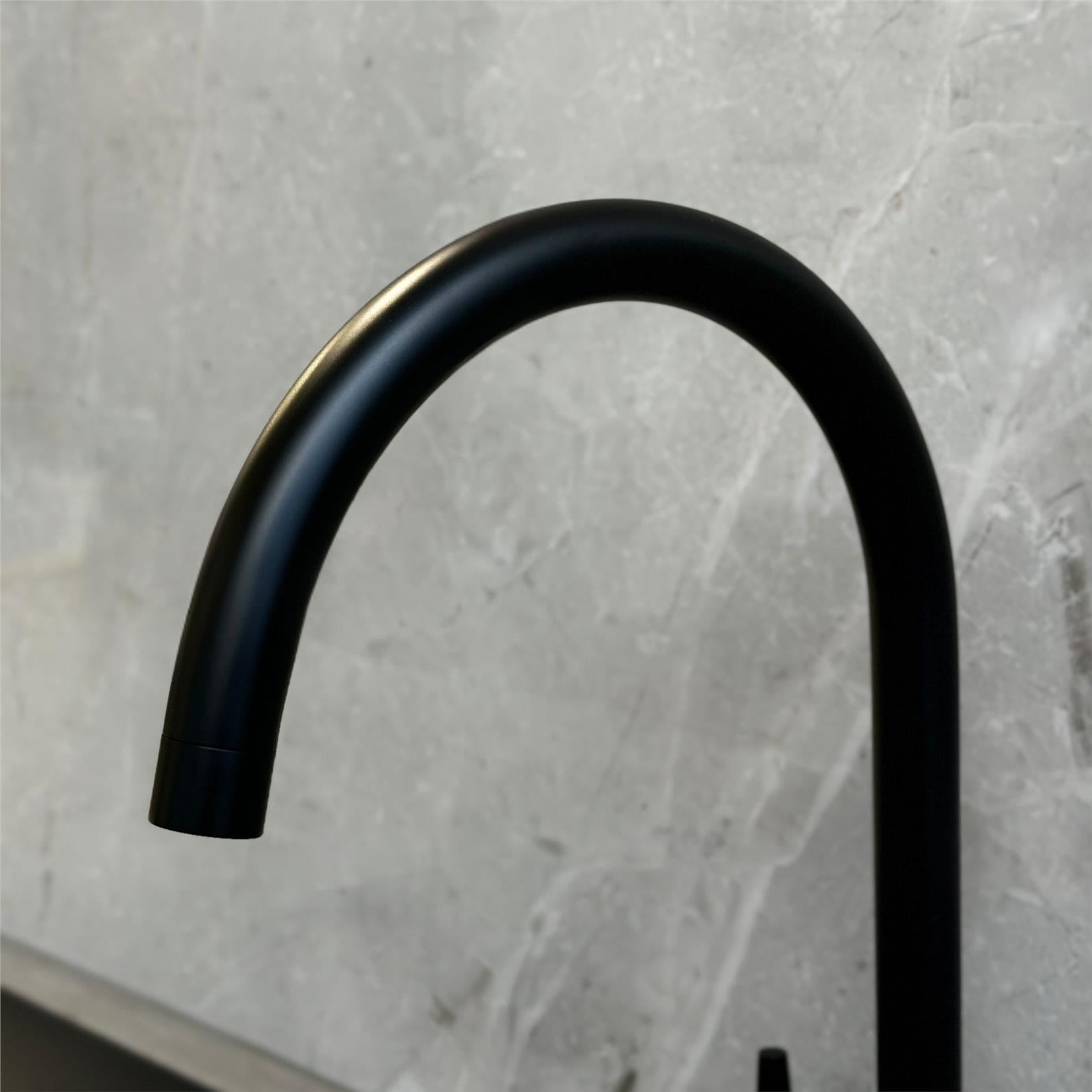 Liquida LC02BL Swan Neck Twin Lever Chrome and Black Kitchen Mixer Tap