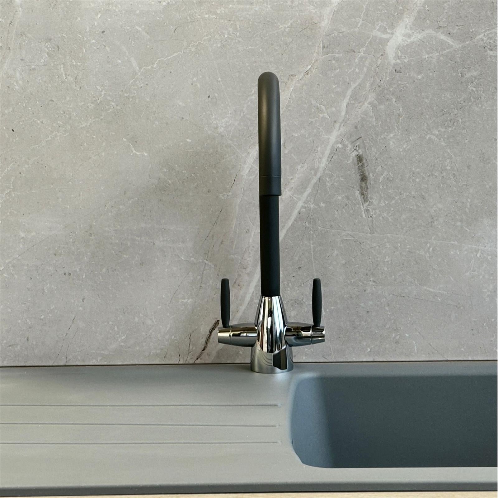 Liquida LC02GM Swan Neck Twin Lever Chrome & Gun Metal Kitchen Mixer Tap