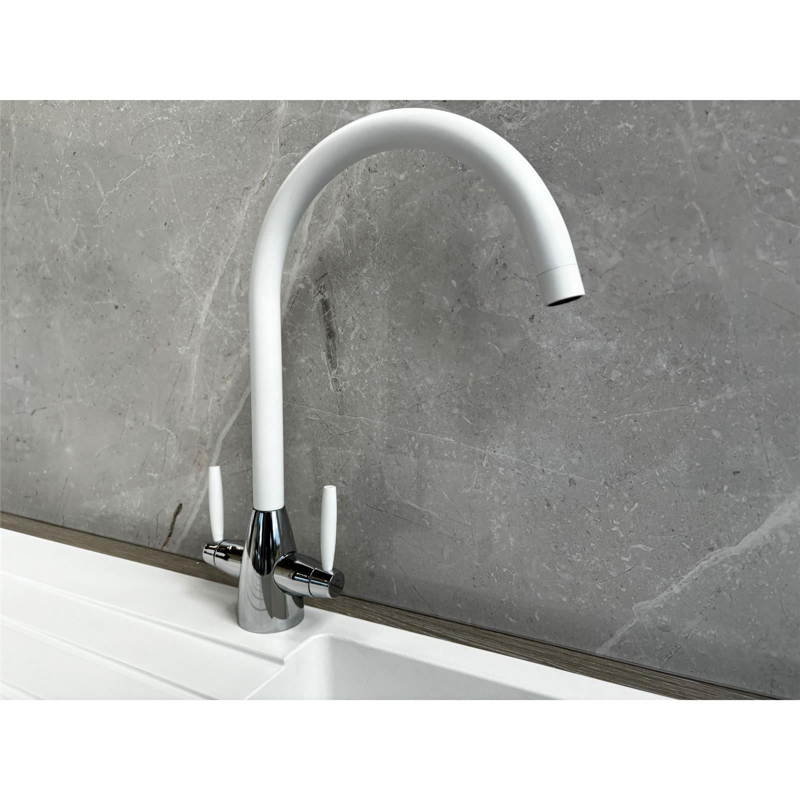 Liquida CMP5WH 1.0 Bowl White Kitchen Sink With LC02WH White Mixer Tap