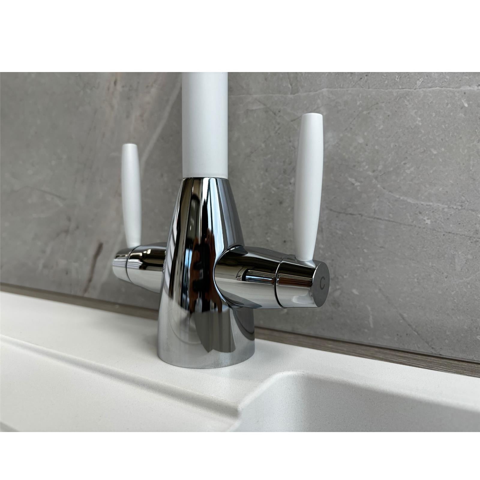 Liquida CMP5WH 1.0 Bowl White Kitchen Sink With LC02WH White Mixer Tap
