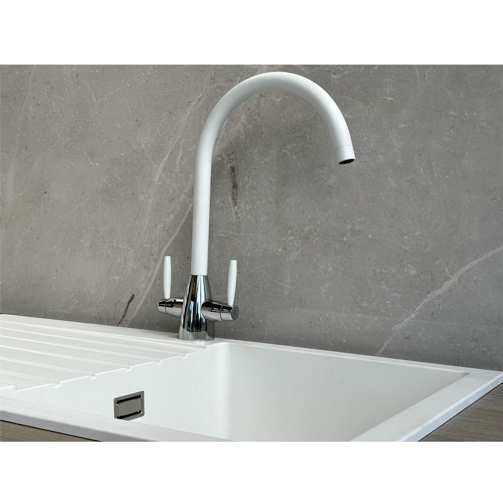 Liquida CMP5WH 1.0 Bowl White Kitchen Sink With LC02WH White Mixer Tap