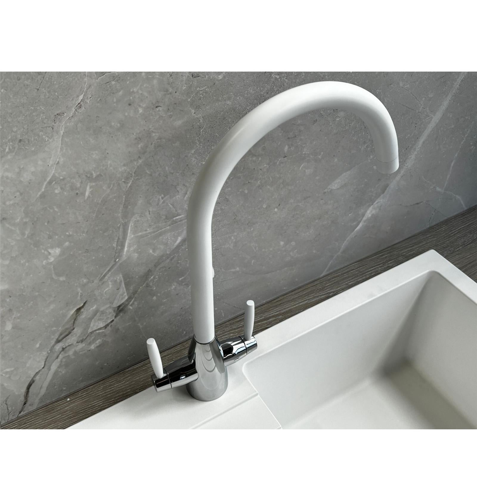 Liquida CMP10WH 1.0 Bowl White Kitchen Sink With LC02WH White Mixer Tap