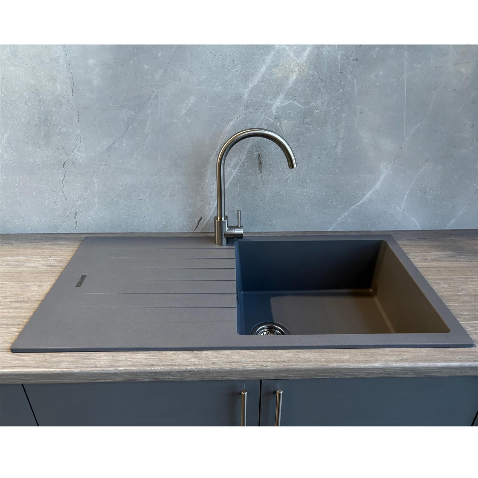 Liquida LG100GR 1.0 Bowl Granite Reversible Inset Grey Kitchen Sink With Waste