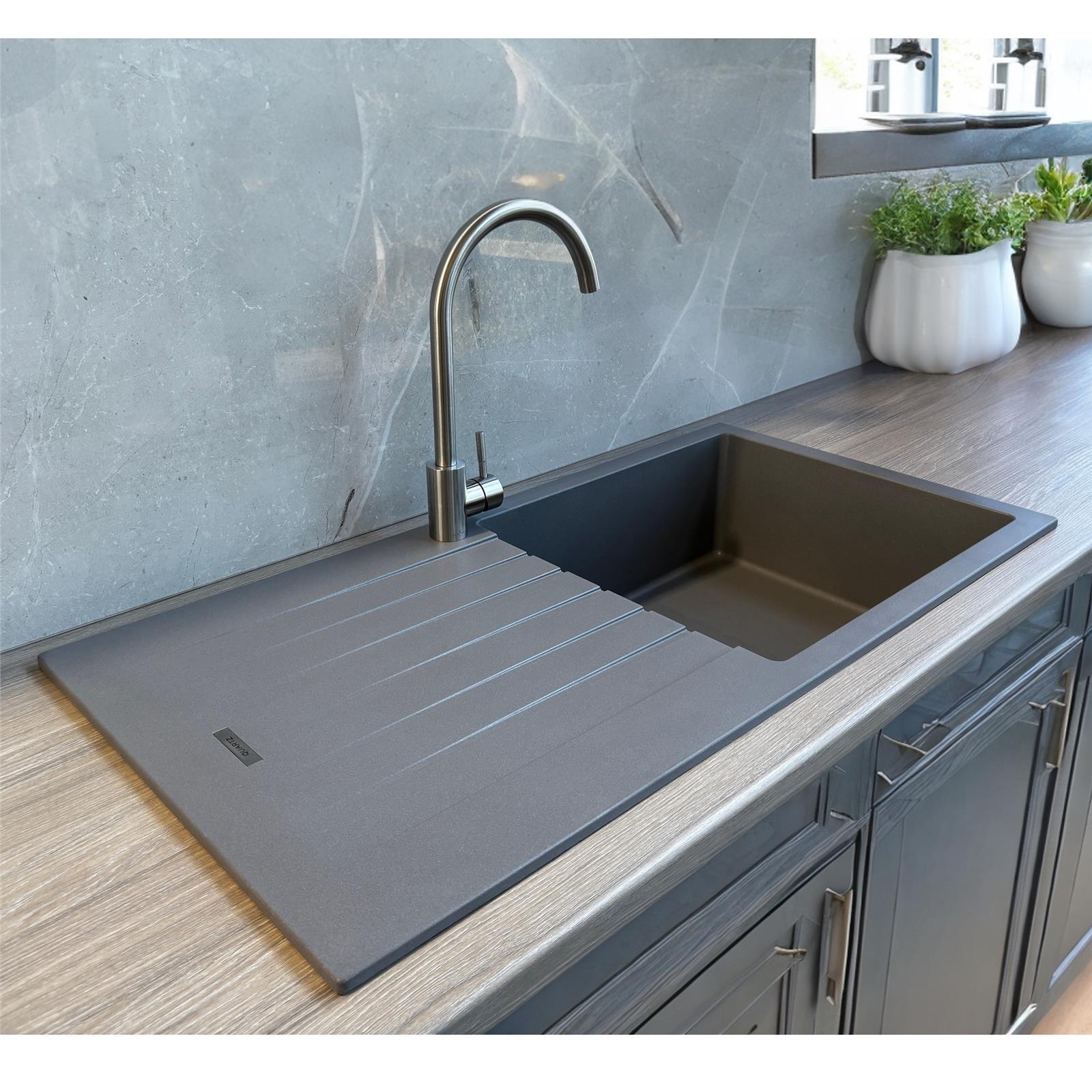 Liquida LG100GR 1.0 Bowl Granite Reversible Inset Grey Kitchen Sink With Waste
