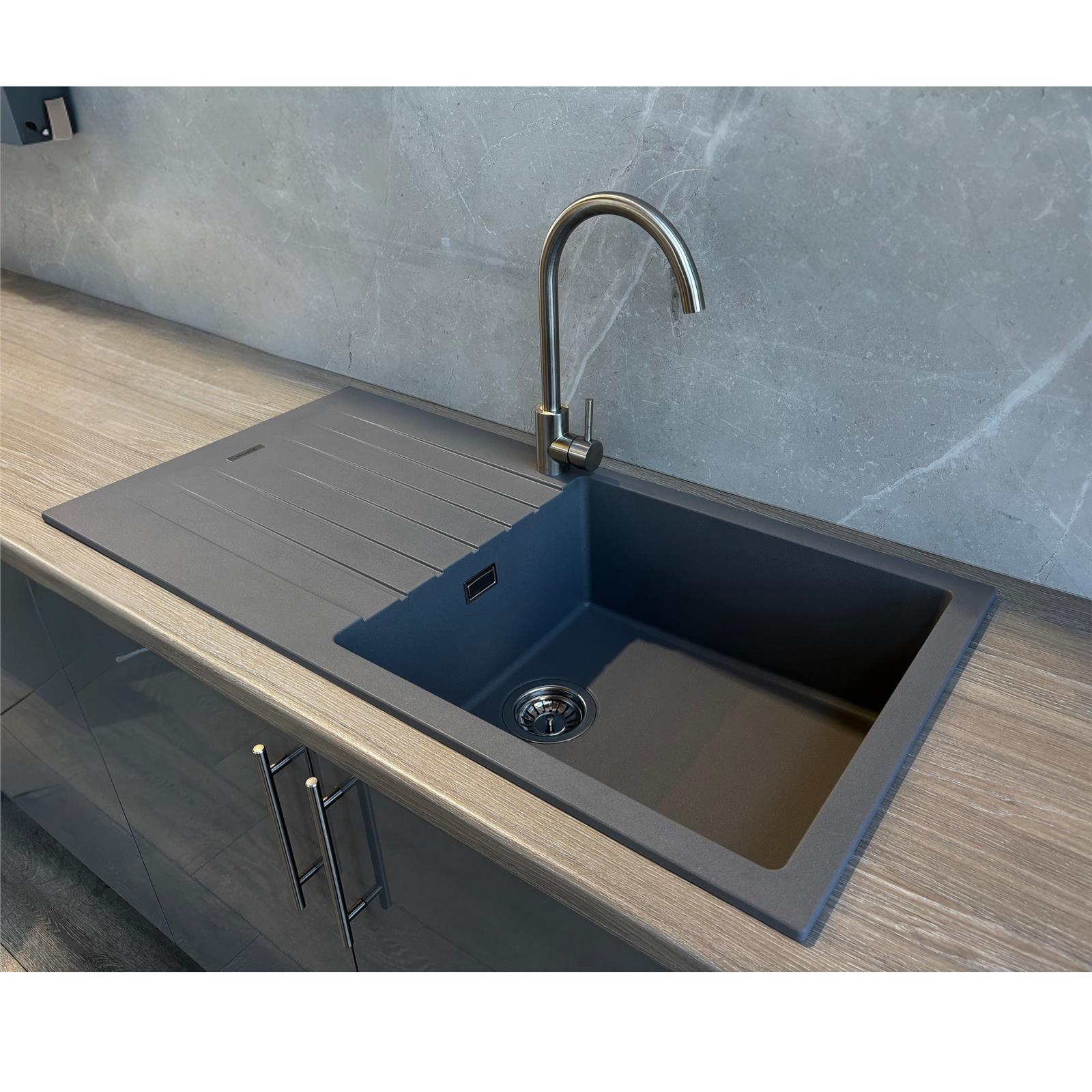Liquida LG100GR 1.0 Bowl Granite Reversible Inset Grey Kitchen Sink With Waste