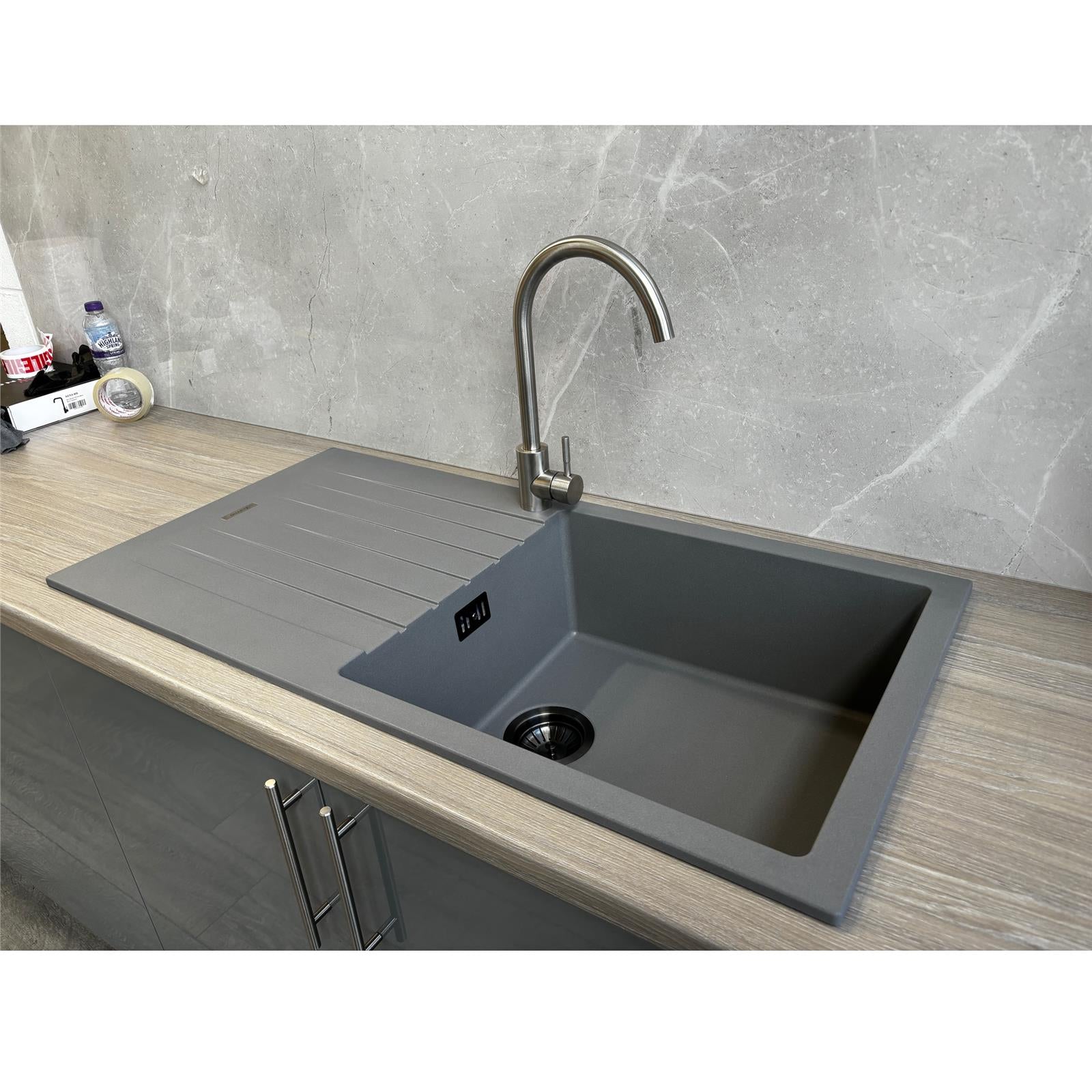 Liquida LG100GR 1.0 Bowl Granite Reversible Inset Grey Kitchen Sink With Waste