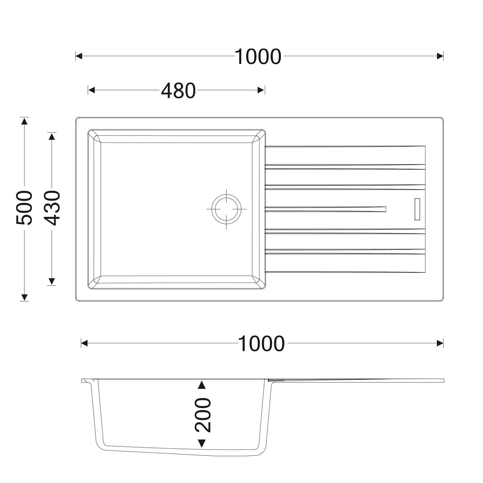 Liquida LG100GR 1 Bowl Reversible Grey Granite Kitchen Sink 1000x500mm