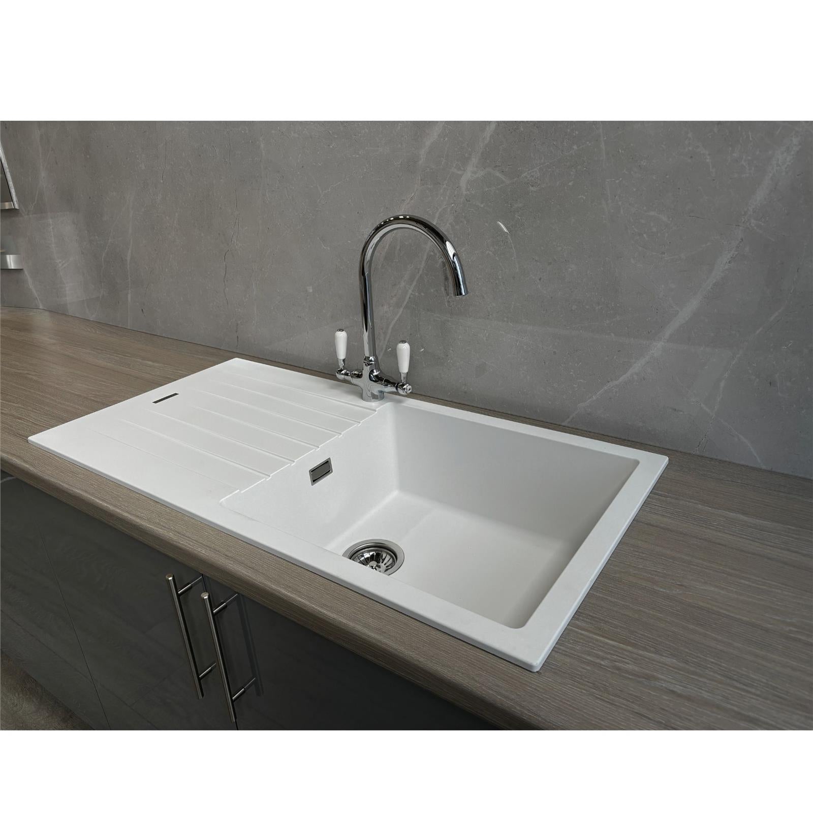 Liquida LG100WH 1.0 Bowl Granite Reversible Inset White Kitchen Sink With Waste