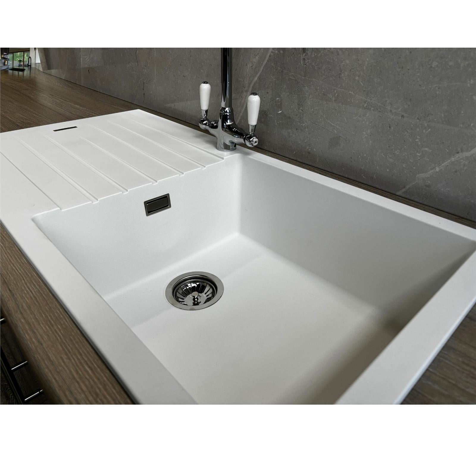 Liquida LG100WH 1.0 Bowl Granite Reversible Inset White Kitchen Sink With Waste