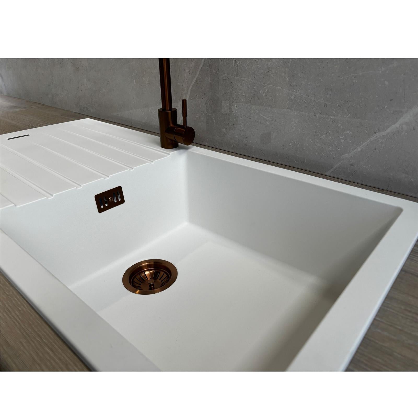 Liquida LG100WH 1.0 Bowl Granite Reversible Inset White Kitchen Sink With Waste