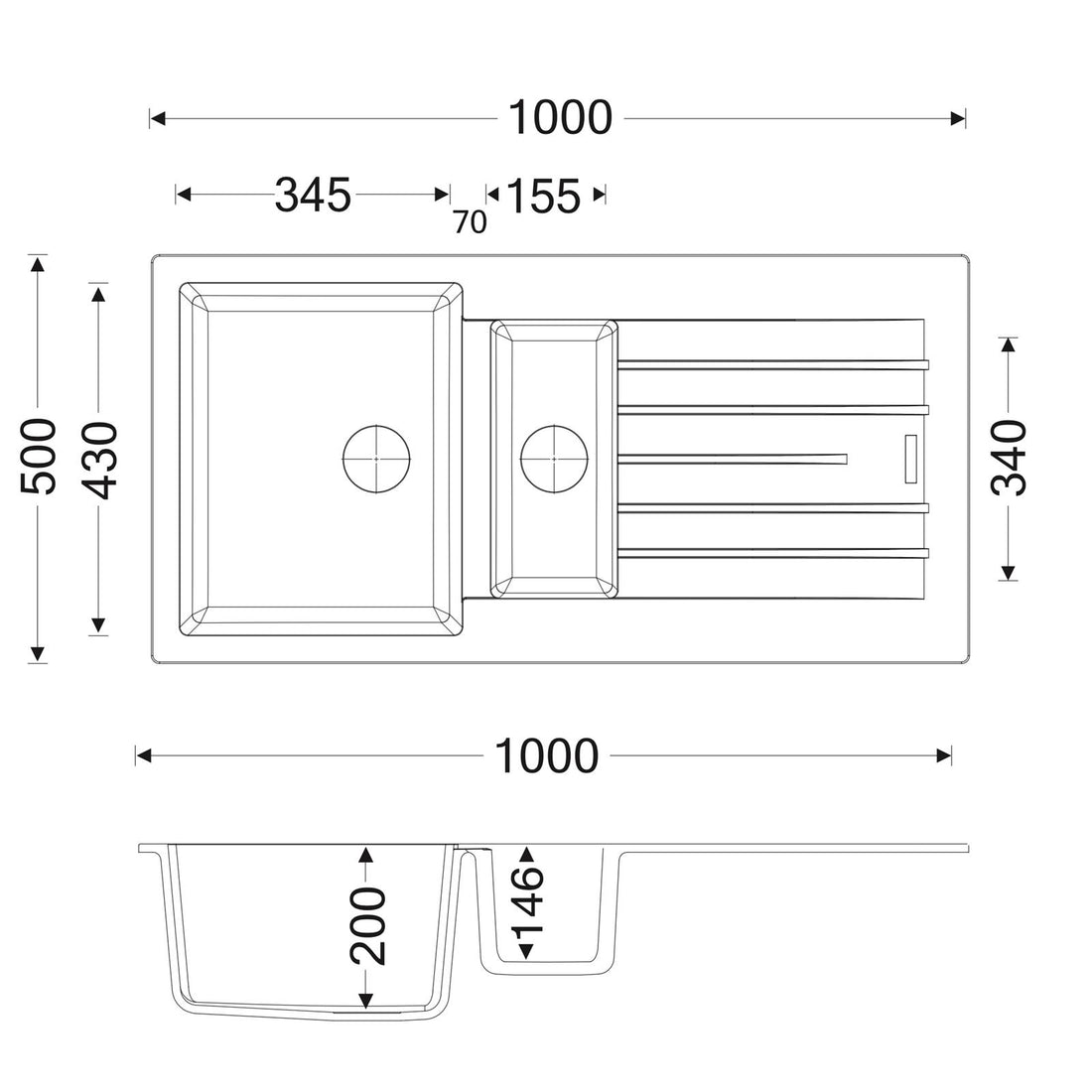 Liquida LG150GR 1.5 Bowl Reversible Grey Granite Kitchen Sink 1000x500mm