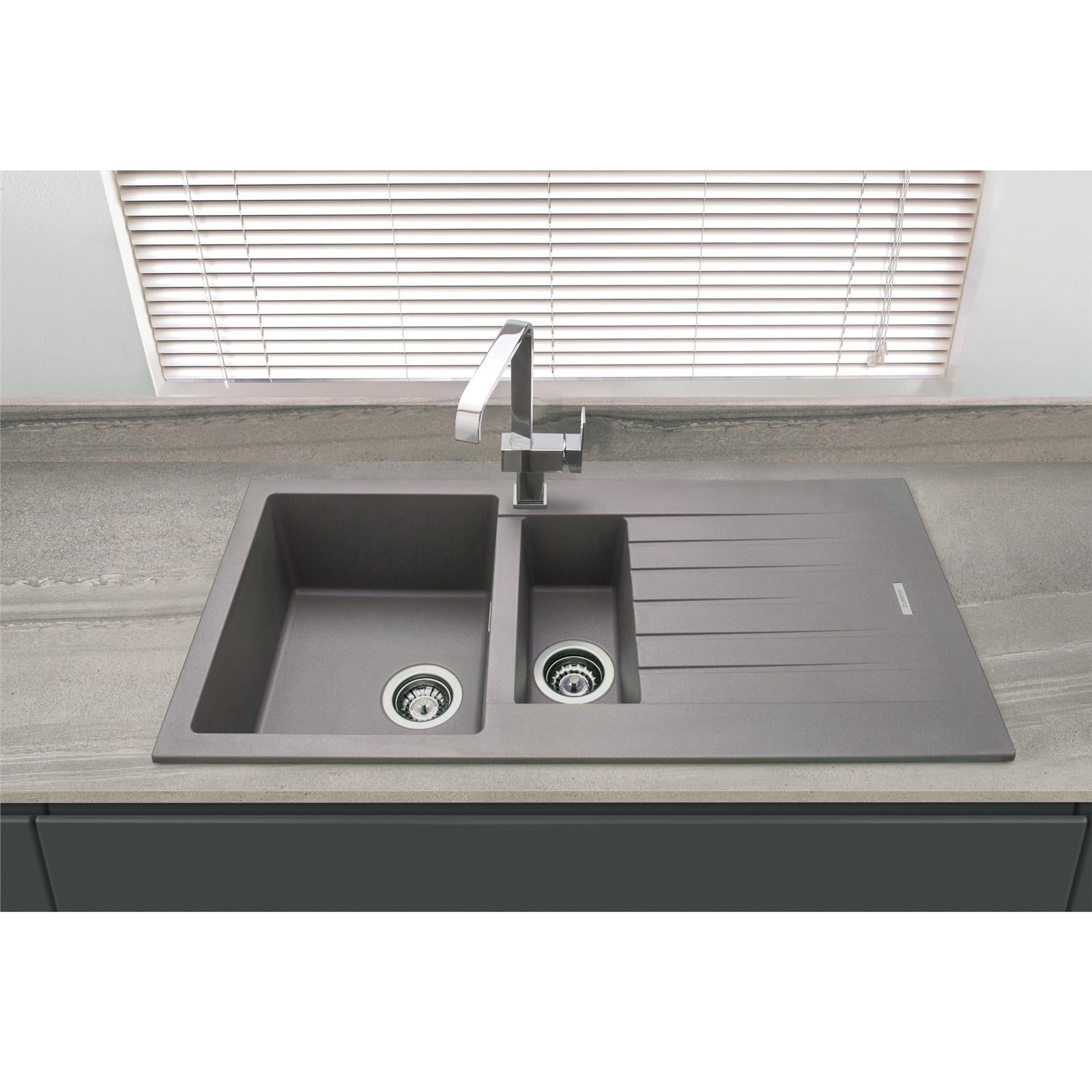 Liquida LG150GR 1.5 Bowl Granite Reversible Inset Grey Kitchen Sink With Waste