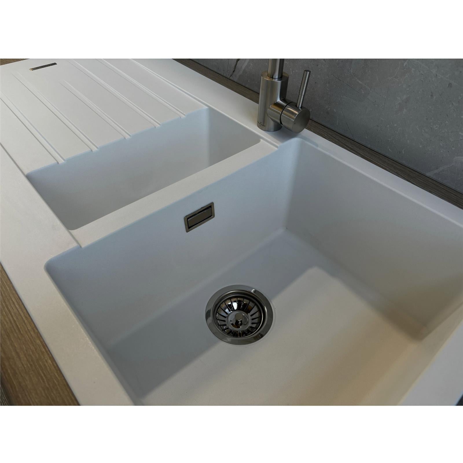 Liquida LG150WH 1.5 Bowl Granite Reversible Inset White Kitchen Sink With Waste