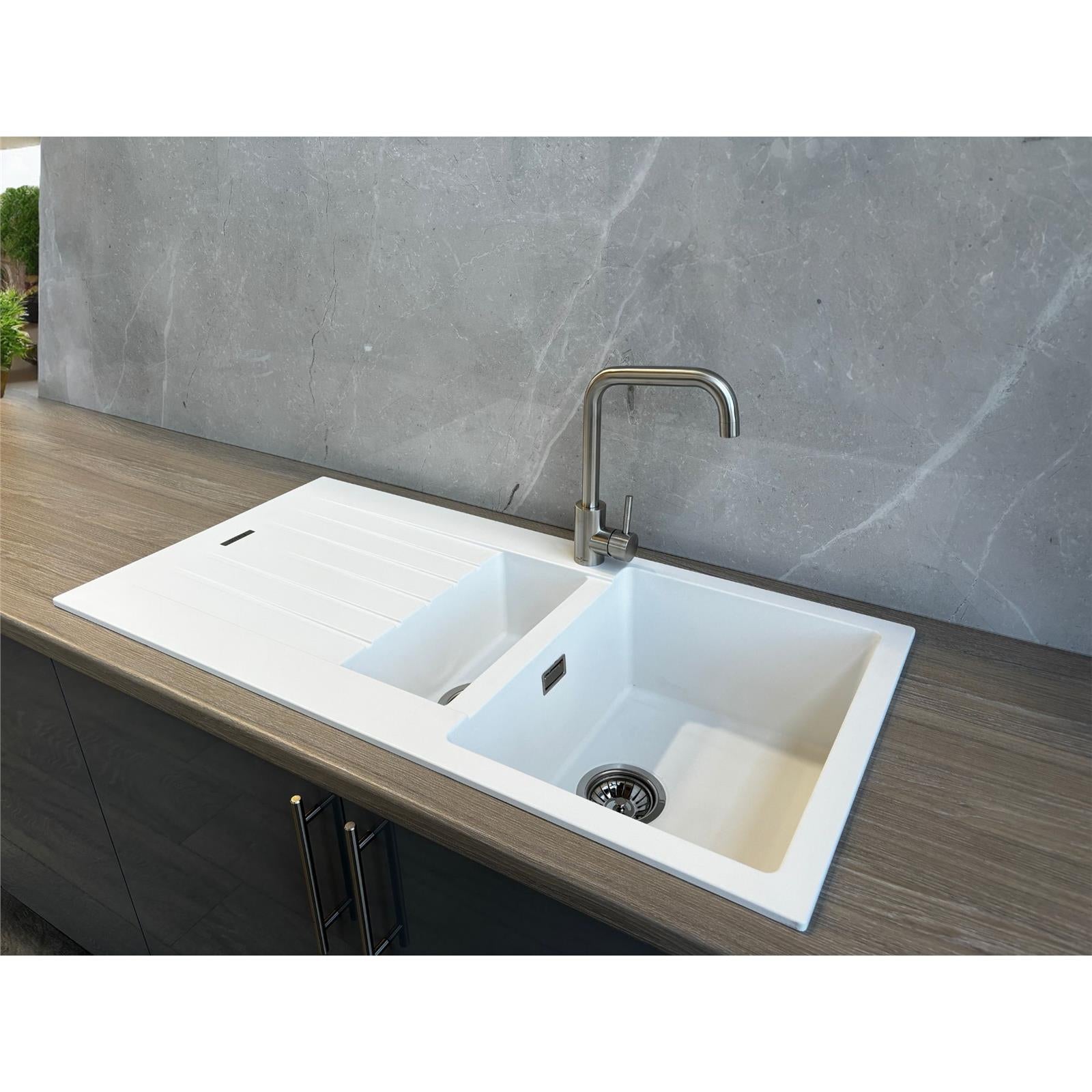 Liquida LG150WH 1.5 Bowl Reversible White Granite Kitchen Sink 1000x500mm